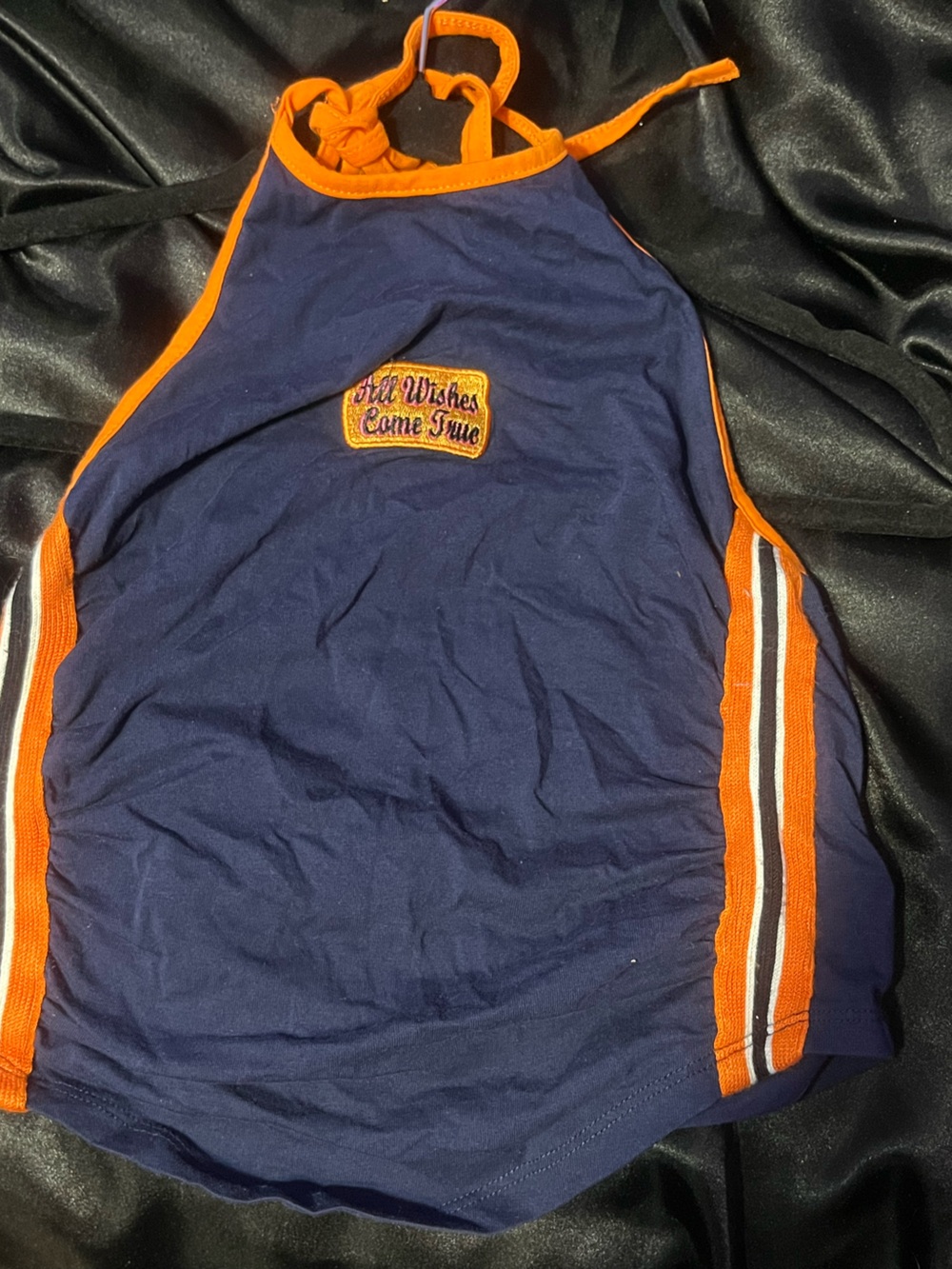 Navy and Orange Halter Top with Stripe Trim